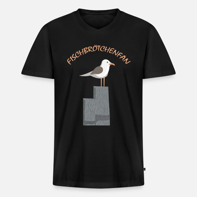 Fischbrötchen Fan die Möwe - Männer Premium Bio T-Shirt mit V-Ausschnitt - Schwarz