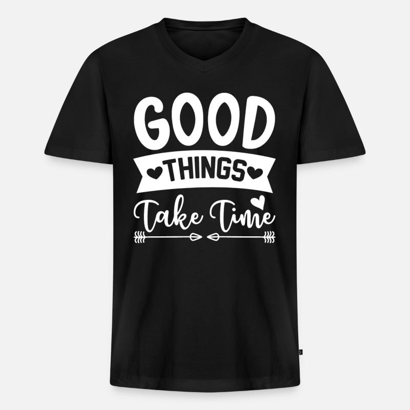 Good things take time - Männer Premium Bio T-Shirt mit V-Ausschnitt - Schwarz