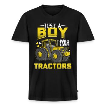 Just a Boy Who Loves Tractors funny Tractor Saying - Men's Premium Organic T-shirt with V-neck - black - Front - Nico (187cm)