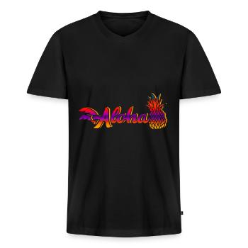 Aloha Pineapple Hawaii Tropical Beach Summer - Men's Premium Organic T-shirt with V-neck - black - Front - Nico (187cm)