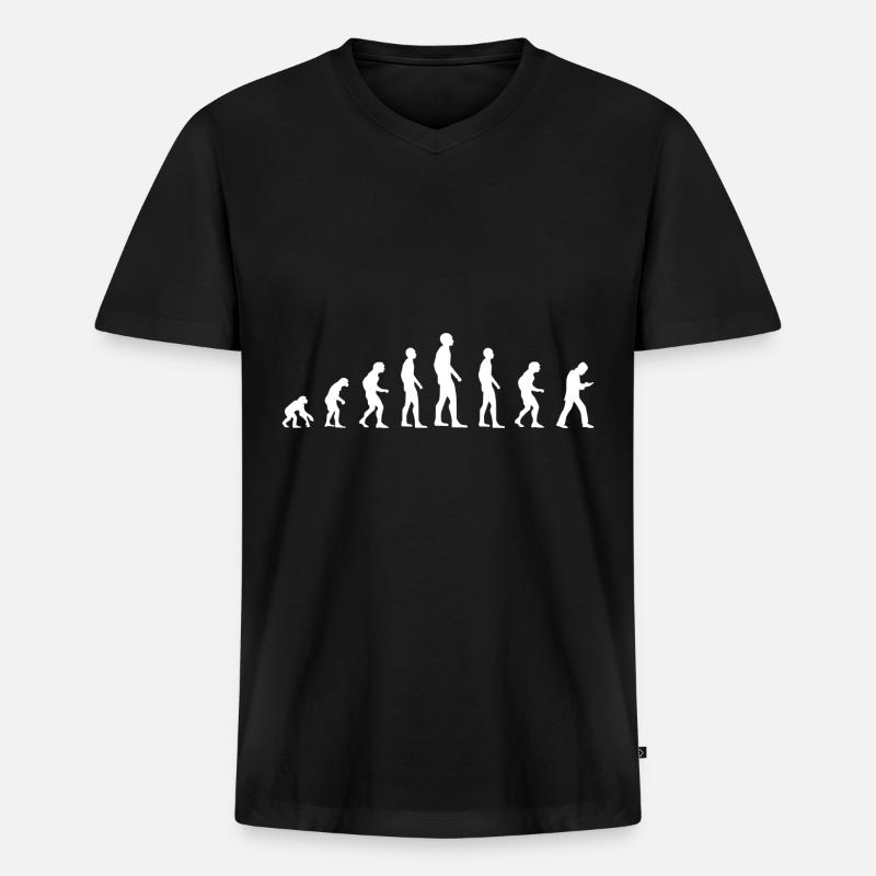 Human Evolution the Smartphone Generation - Männer Premium Bio T-Shirt mit V-Ausschnitt - Schwarz