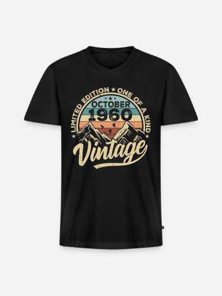 October 1960 Birthday 1960 Born October 1960 - Men's Premium Organic T-shirt with V-neck - black