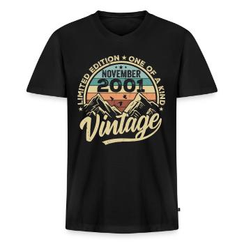 Legendary since November 2001 - Limited Edition 2001 - Men's Premium Organic T-shirt with V-neck - black - Front - Nico (187cm)