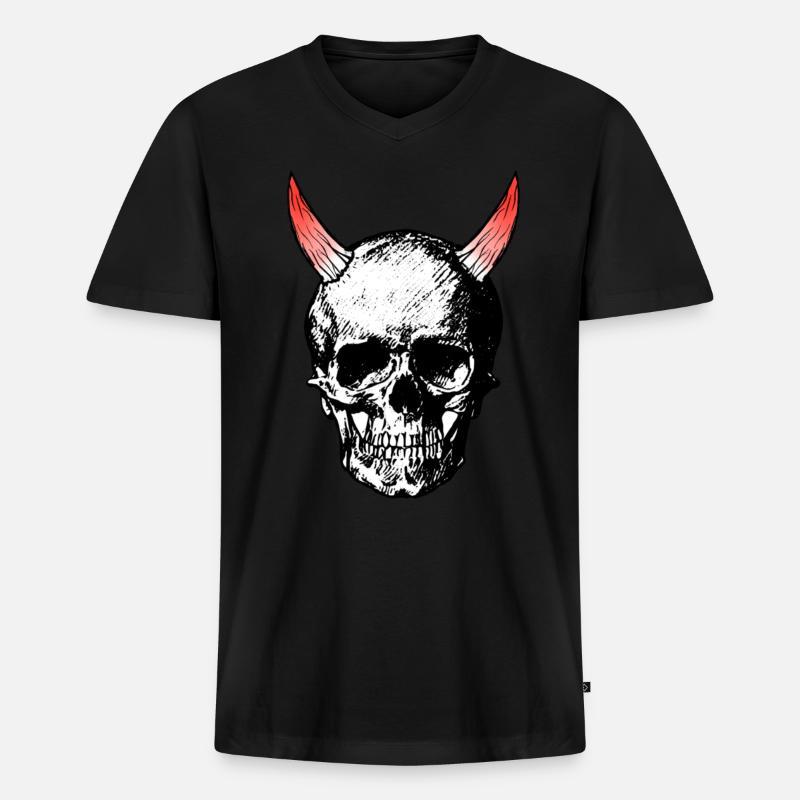 Devils Skull - Männer Premium Bio T-Shirt mit V-Ausschnitt - Schwarz
