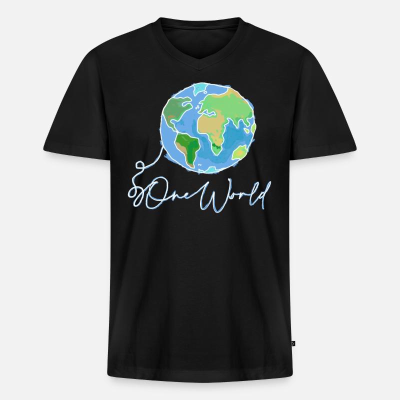 World - Männer Premium Bio T-Shirt mit V-Ausschnitt - Schwarz