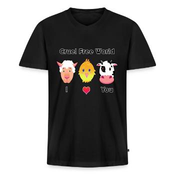 Cruel Free World - monde végétalien sans horreur - T-shirt encolure en V Premium bio Homme - noir - Devant - Nico (187cm)