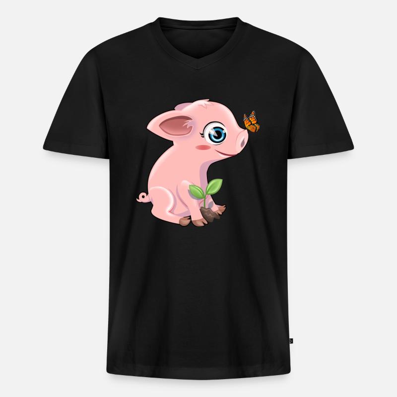Schwein mit Schmetterling - Männer Premium Bio T-Shirt mit V-Ausschnitt - Schwarz