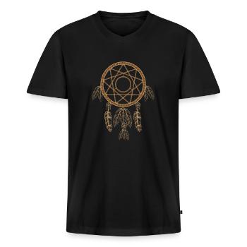 Indianischer Traumfänger Dreamcatcher Schamane - Männer Premium Bio T-Shirt mit V-Ausschnitt - Schwarz - Vorne - Nico (187cm)