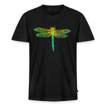 Filigree dragonfly realistic insect mandala - Men's Premium Organic T-shirt with V-neck - black - Front - Nico (187cm)