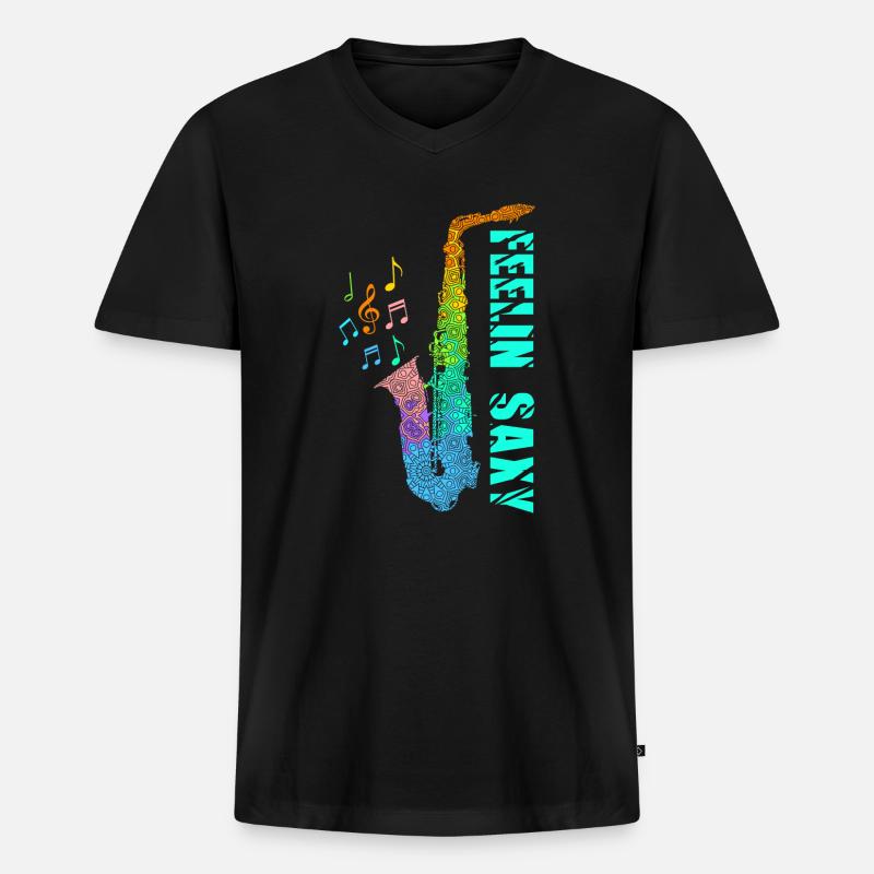 Feelin Saxy Saxophon - Männer Premium Bio T-Shirt mit V-Ausschnitt - Schwarz