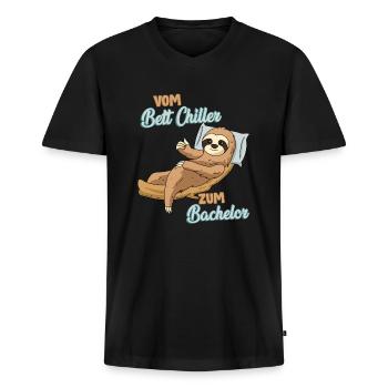 Bachelor Geschenk Spruch - Männer Premium Bio T-Shirt mit V-Ausschnitt - Schwarz - Vorne - Nico (187cm)