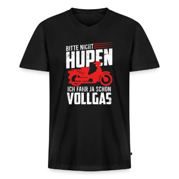 Bitte nicht hupen fahr schon Vollgas Moped Spruch - Männer Premium Bio T-Shirt mit V-Ausschnitt - Schwarz - Vorne - Nico (187cm)