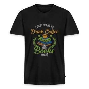 book - Men's Premium Organic T-shirt with V-neck - black - Front - Nico (187cm)