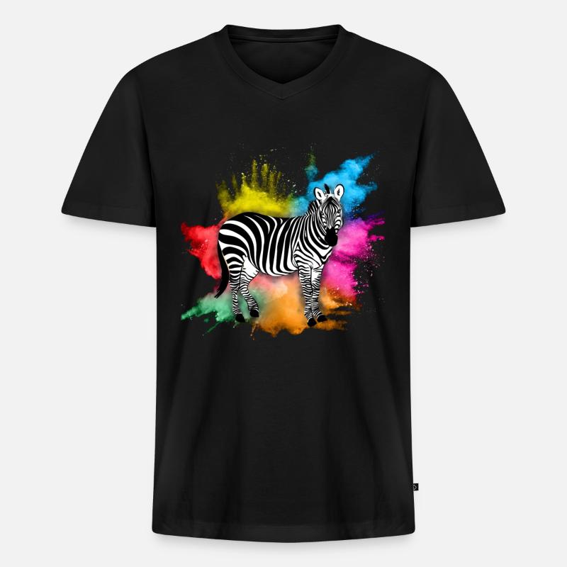 Zebra - Männer Premium Bio T-Shirt mit V-Ausschnitt - Schwarz
