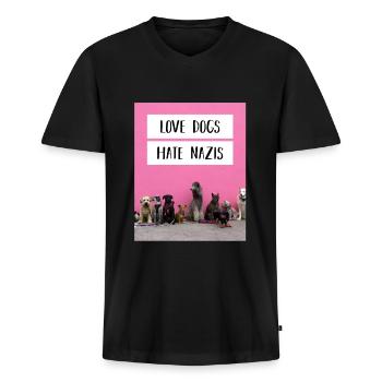 Anti Nazi saying - Men's Premium Organic T-shirt with V-neck - black - Front - Nico (187cm)