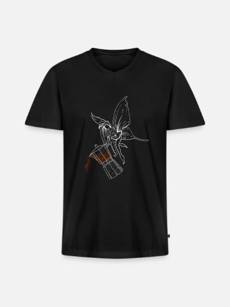 Kaffee Fee - Männer Premium Bio T-Shirt mit V-Ausschnitt - Schwarz