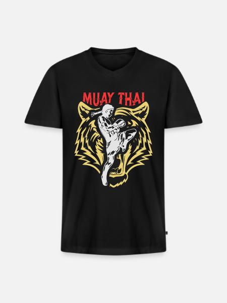 Muay Thai Boxe thaïlandaise - T-shirt encolure en V Premium bio Homme - noir