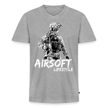 Airsoft /Softair / Softgun / AEG Airsoft Milsim - Männer Premium Bio T-Shirt mit V-Ausschnitt - Grau meliert - Vorne