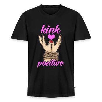 KINK POSITIVE BDSM Bondage Captivate Fetishly - Men's Premium Organic T-shirt with V-neck - black - Front - Nico (187cm)
