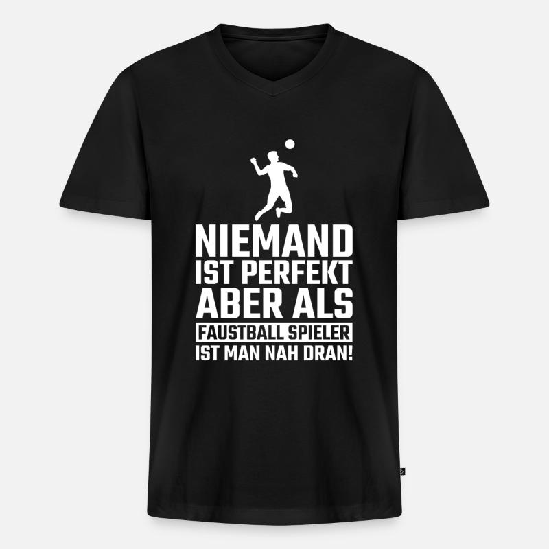 Faustball - Männer Premium Bio T-Shirt mit V-Ausschnitt - Schwarz