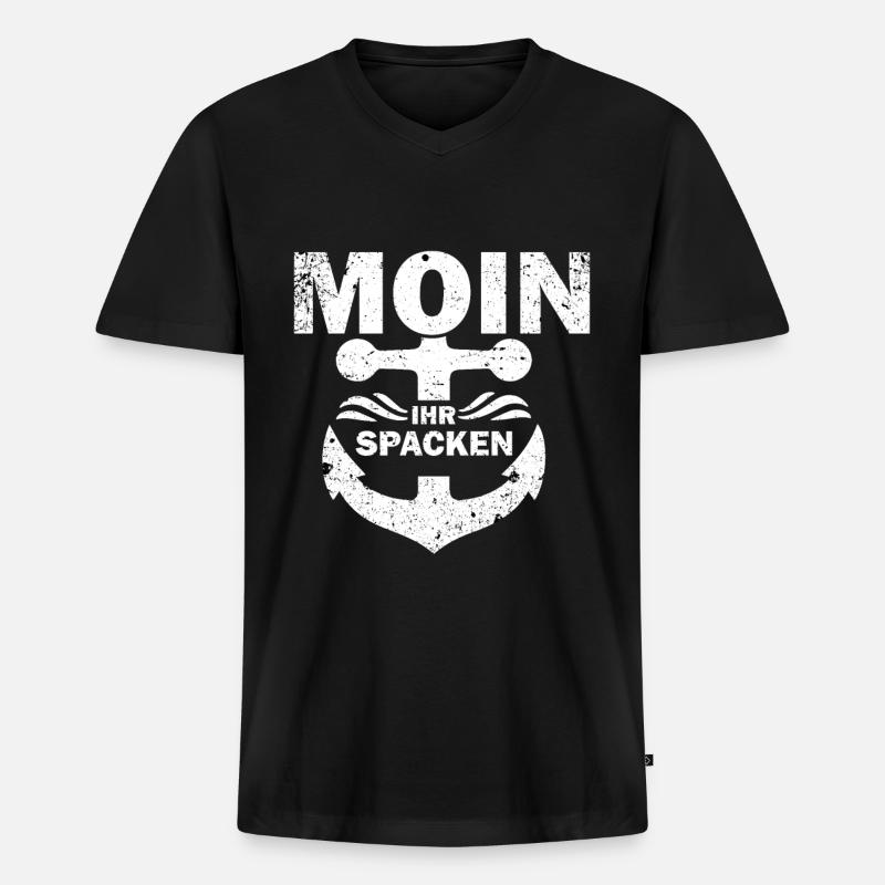 Moin ihr Spacken - Männer Premium Bio T-Shirt mit V-Ausschnitt - Schwarz