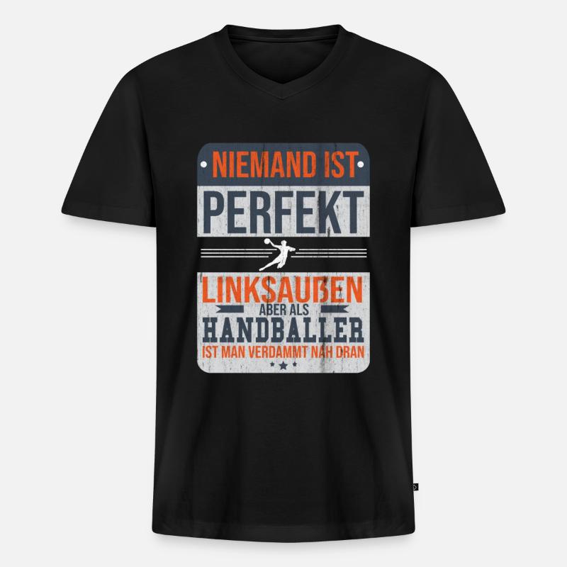 Handball - Männer Premium Bio T-Shirt mit V-Ausschnitt - Schwarz