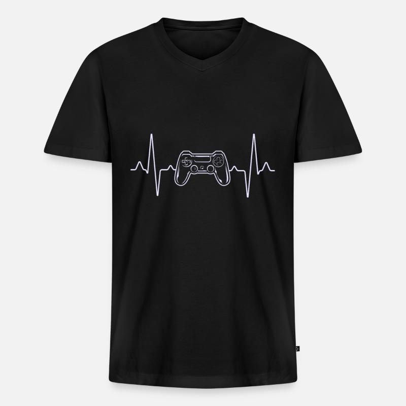 Controller Herzschlag - Männer Premium Bio T-Shirt mit V-Ausschnitt - Schwarz