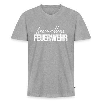 Freiwillige Feuerwehr - Männer Premium Bio T-Shirt mit V-Ausschnitt - Grau meliert - Vorne