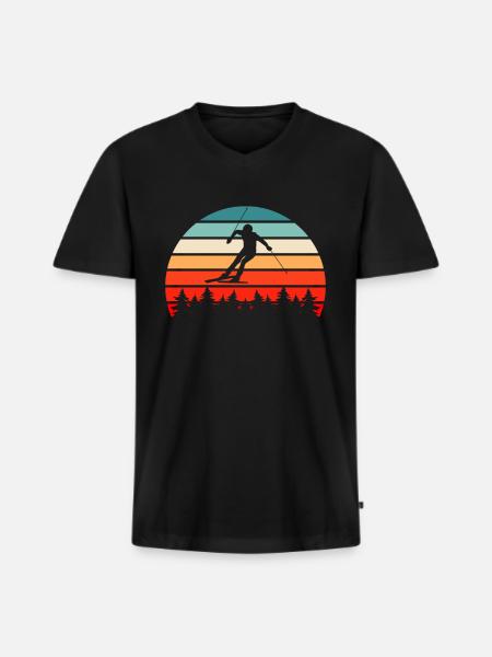 Ski Rétro - T-shirt encolure en V Premium bio Homme - noir