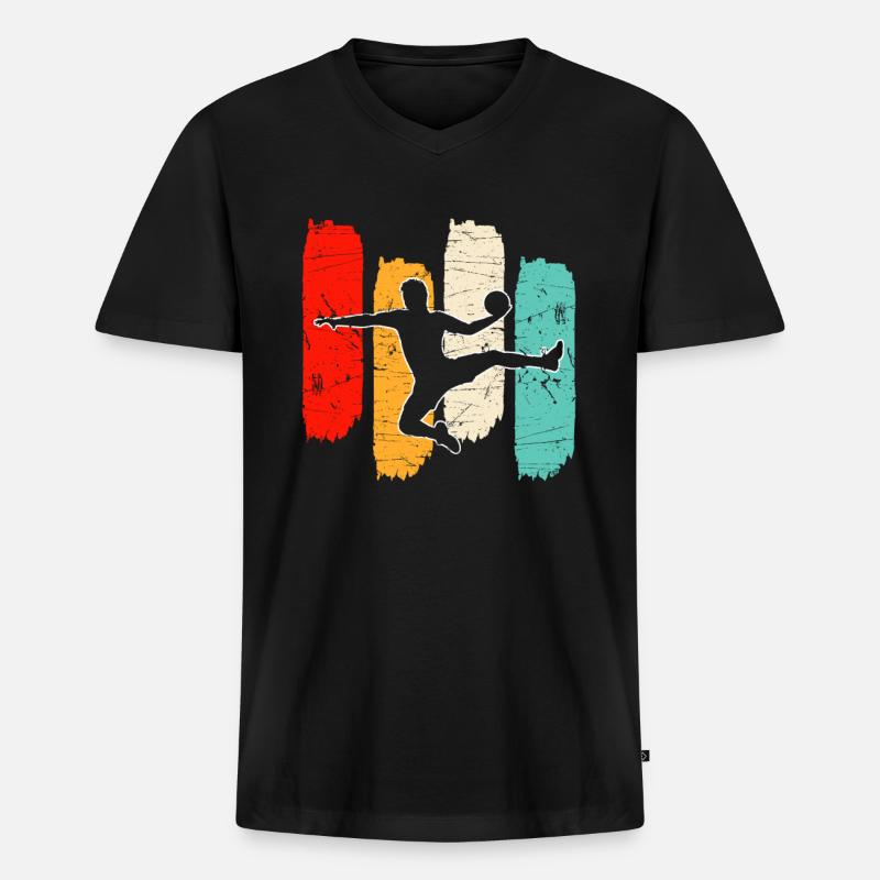 Handball Retro - Männer Premium Bio T-Shirt mit V-Ausschnitt - Schwarz