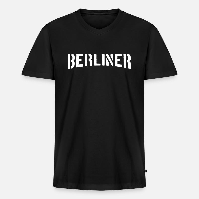 Berlin Berliner - Männer Premium Bio T-Shirt mit V-Ausschnitt - Schwarz
