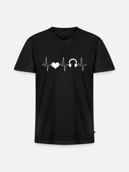 Music Headphone Heartbeat - Men's Premium Organic T-shirt with V-neck - black