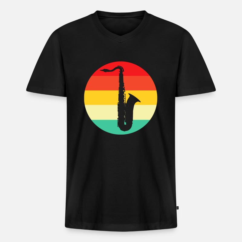Saxophon Retro - Männer Premium Bio T-Shirt mit V-Ausschnitt - Schwarz
