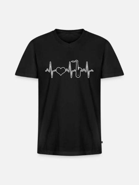 Saxophone Heartbeat - Men's Premium Organic T-shirt with V-neck - black