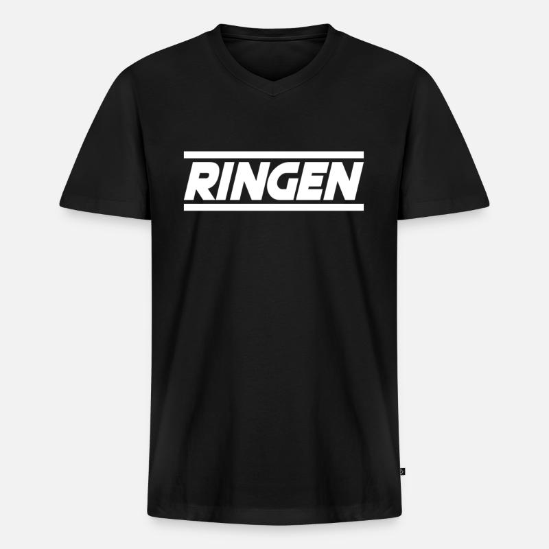 Ringen - Männer Premium Bio T-Shirt mit V-Ausschnitt - Schwarz