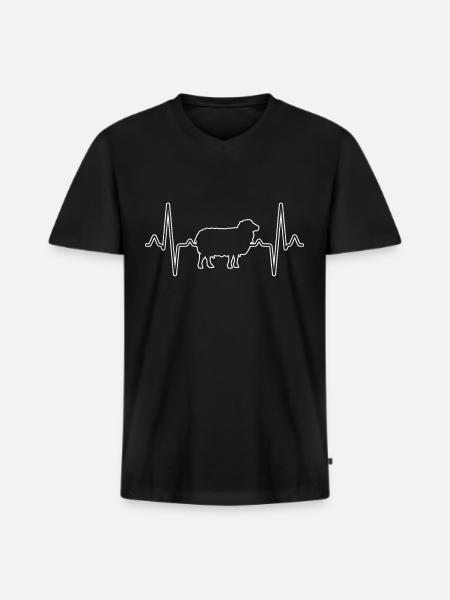 Schaf Herzschlag - Männer Premium Bio T-Shirt mit V-Ausschnitt - Schwarz