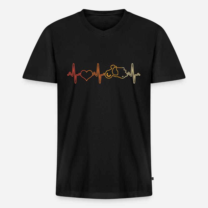 Roller Mofa Herzschlag Retro - Männer Premium Bio T-Shirt mit V-Ausschnitt - Schwarz