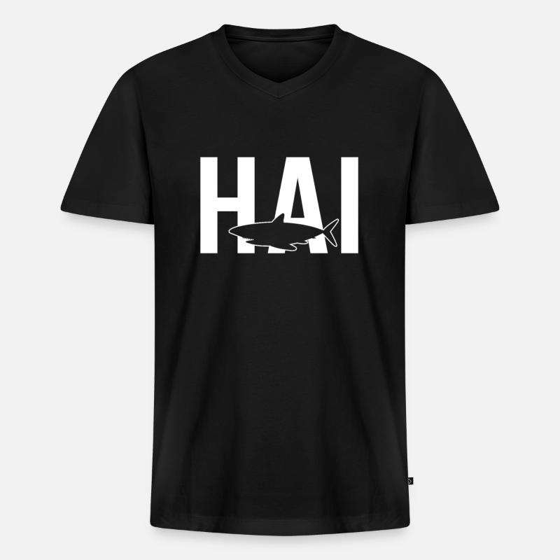 Hai - Männer Premium Bio T-Shirt mit V-Ausschnitt - Schwarz