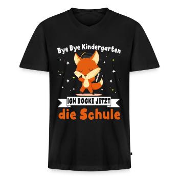 Schulkind Erste Klasse Fuchs Schulanfang - Männer Premium Bio T-Shirt mit V-Ausschnitt - Schwarz - Vorne - Nico (187cm)