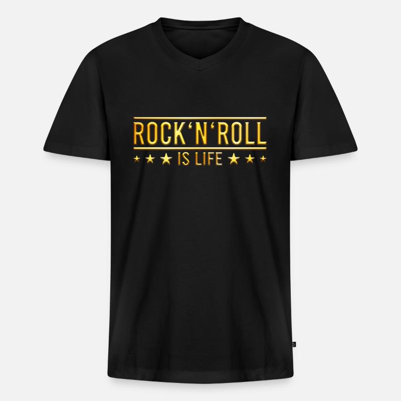 Rock n Roll - Männer Premium Bio T-Shirt mit V-Ausschnitt - Schwarz