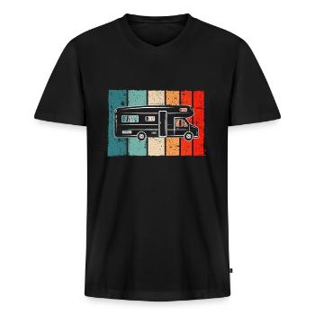 Wohnmobil Retro - Männer Premium Bio T-Shirt mit V-Ausschnitt - Schwarz - Vorne - Nico (187cm)