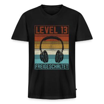 13. Geburtstag Junge Gamer Level 13 Jahre - Männer Premium Bio T-Shirt mit V-Ausschnitt - Schwarz - Vorne - Nico (187cm)