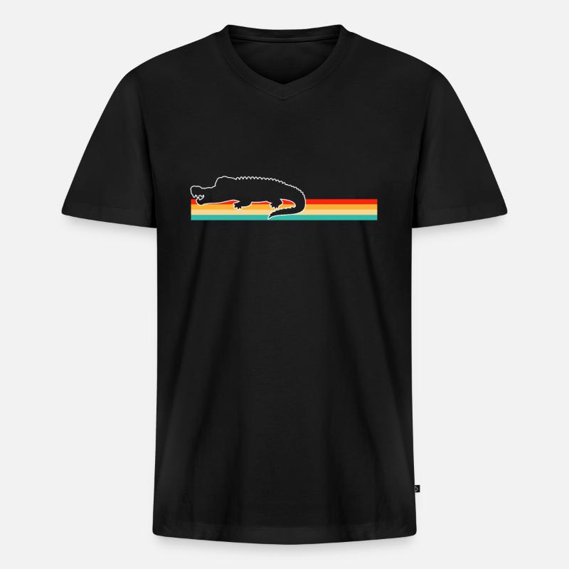 Krokodil Retro - Männer Premium Bio T-Shirt mit V-Ausschnitt - Schwarz
