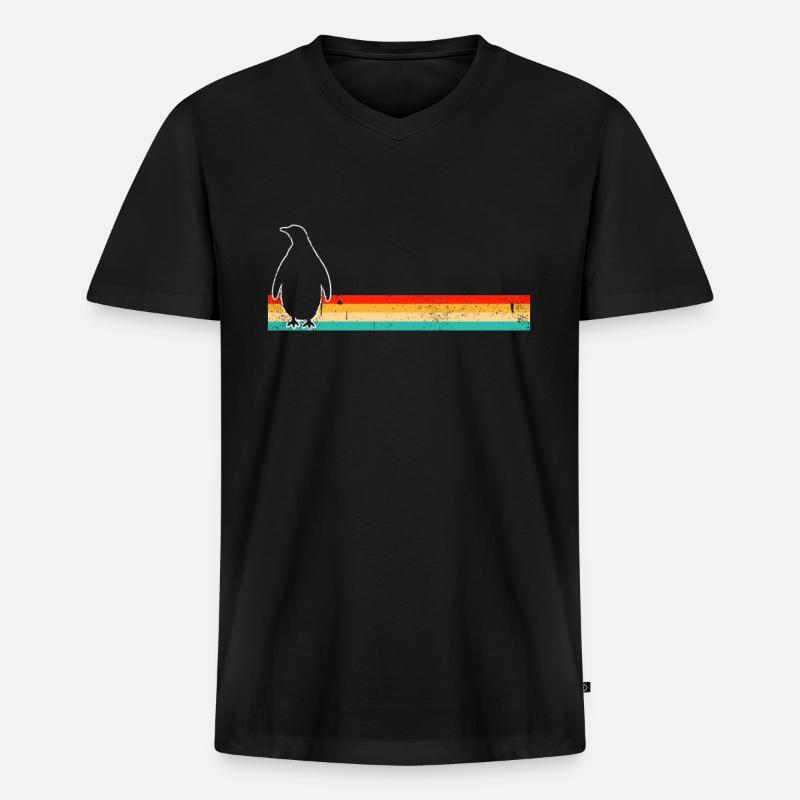 Pinguin Retro - Männer Premium Bio T-Shirt mit V-Ausschnitt - Schwarz