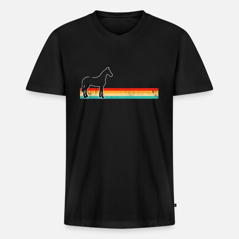 Pferd Retro - Männer Premium Bio T-Shirt mit V-Ausschnitt - Schwarz
