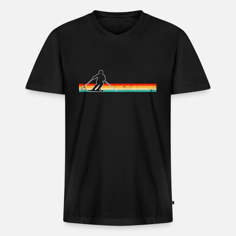 Ski Retro - Männer Premium Bio T-Shirt mit V-Ausschnitt - Schwarz