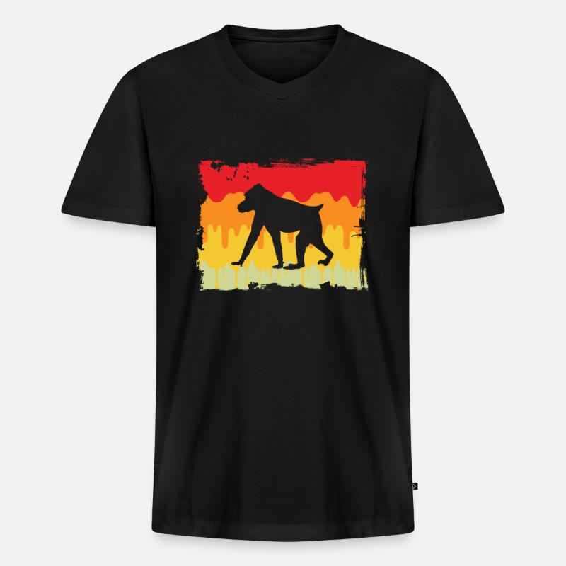 Affe Retro - Männer Premium Bio T-Shirt mit V-Ausschnitt - Schwarz