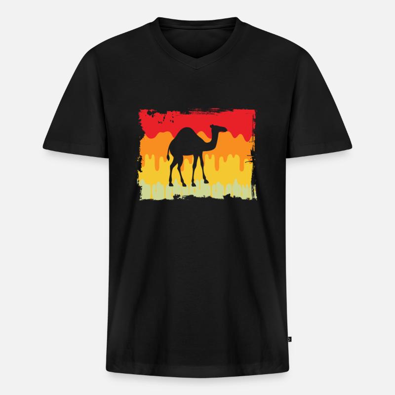 Retro Dromedar - Männer Premium Bio T-Shirt mit V-Ausschnitt - Schwarz
