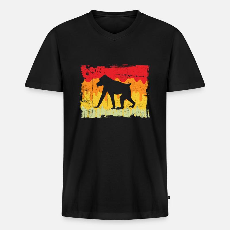 Affe Retro - Männer Premium Bio T-Shirt mit V-Ausschnitt - Schwarz