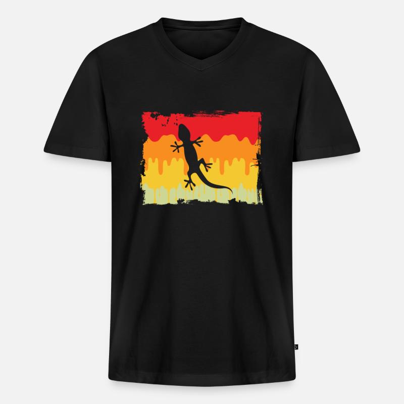 Eidechse Retro - Männer Premium Bio T-Shirt mit V-Ausschnitt - Schwarz